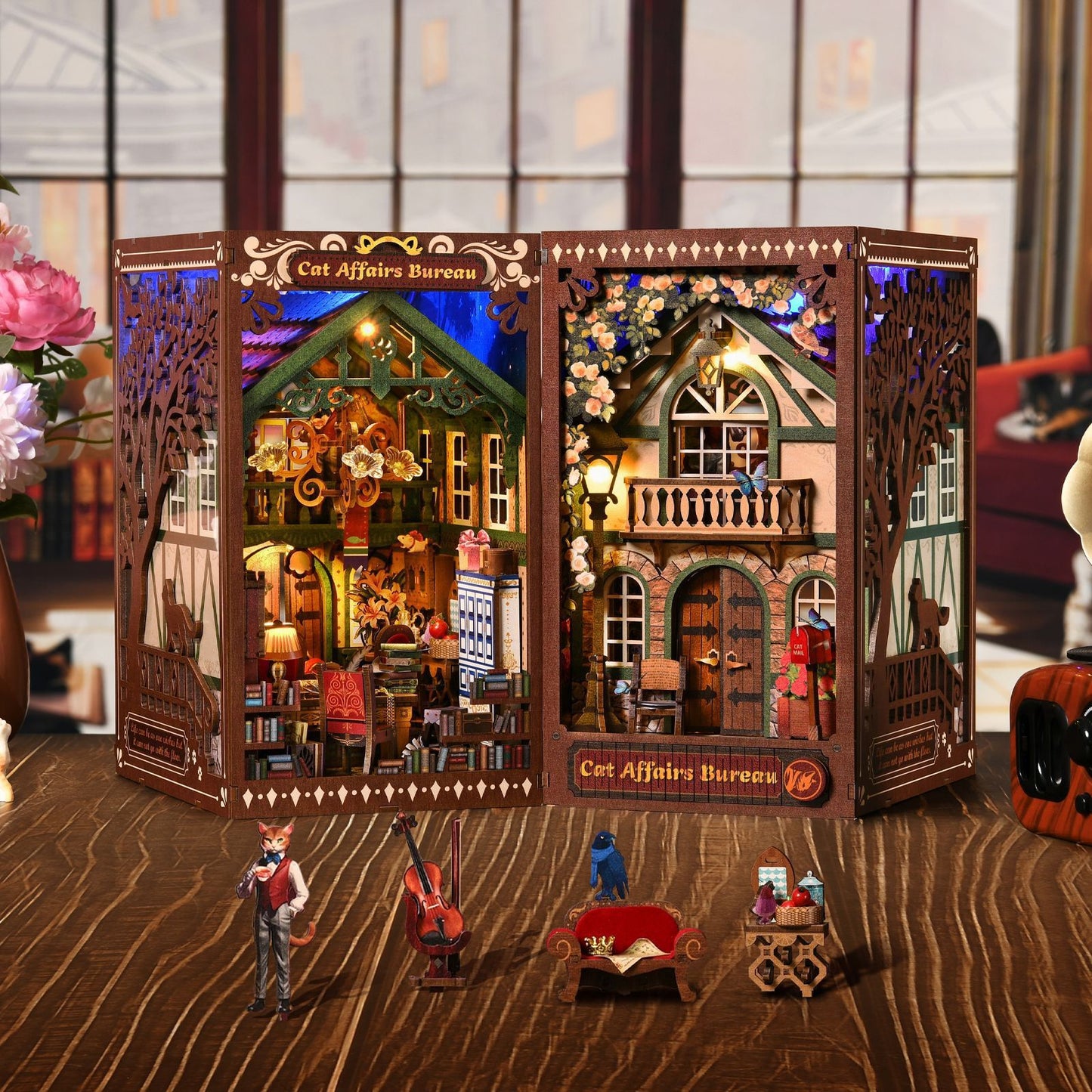 🏫Juguete de Bloques de Madera 3D Hechos a Mano | Diseño de Mini Booknook